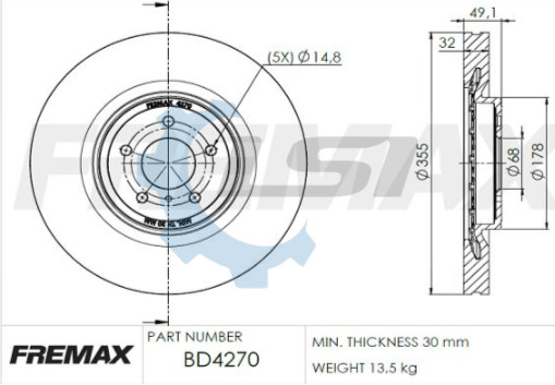 Fremax Front Disc Rotors for Infiniti FX S51 3.0 3.7 5.0 2012-2013 355mm gallery
