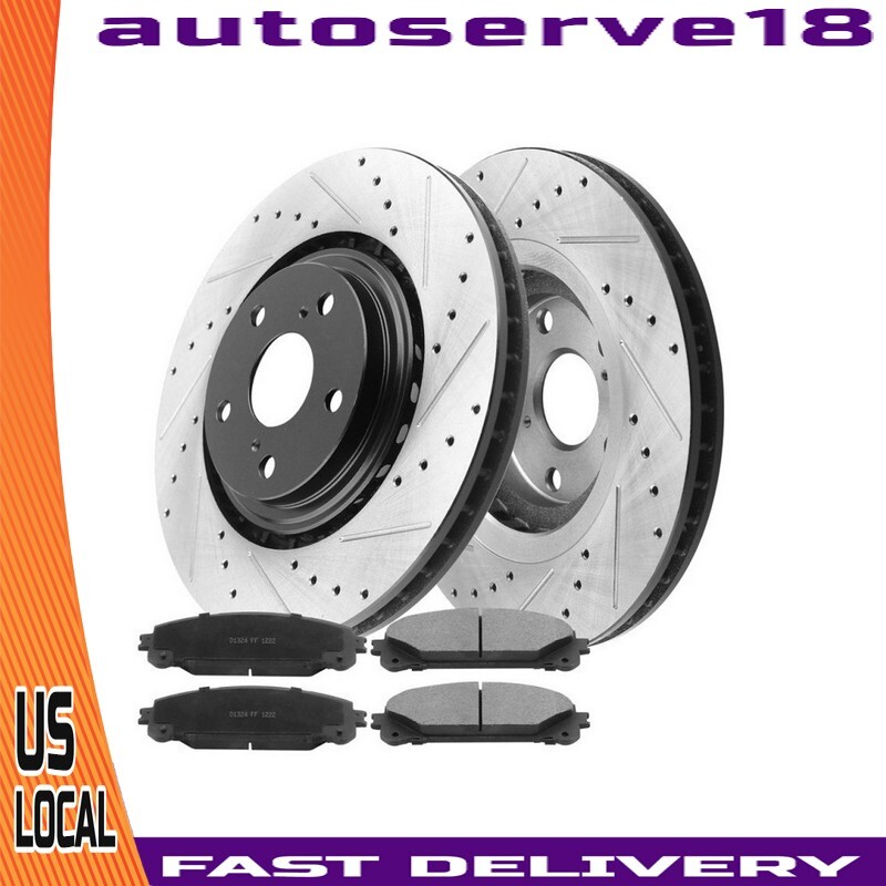 Front Drilled Disc Brake Rotors & Pads for Toyota Highlander Sienna Lexus RX350