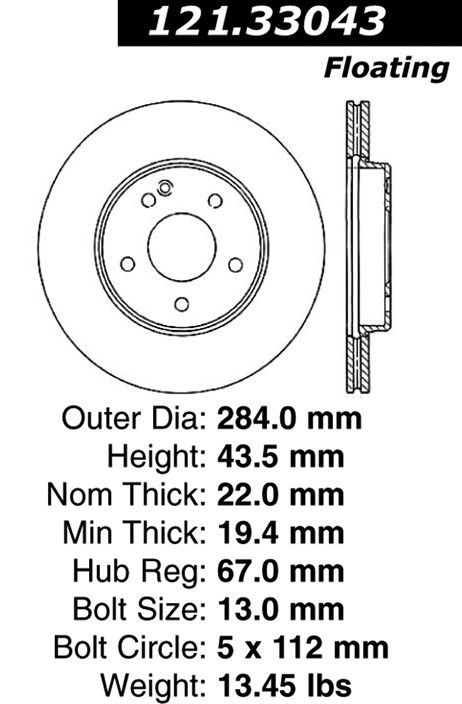 Centric Front Disc Brake Rotor for Mercedes-Benz C230, C220, C280 (121.33043) gallery