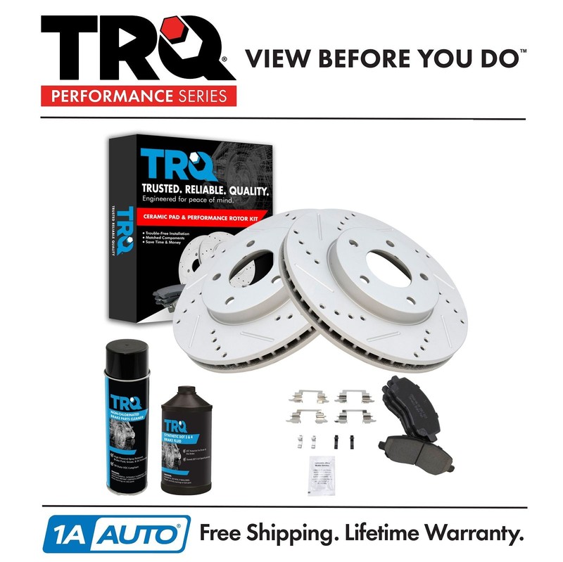 TRQ Brake Rotor Coated & Ceramic Pad Front Kit w/Chemicals for Chrysler