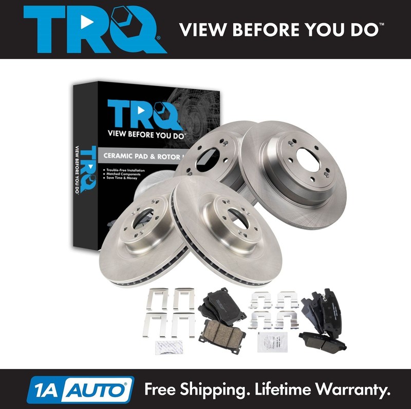 TRQ Front & Rear Brake Pad & Rotor Kit Ceramic Fits Genesis Hyundai Kia