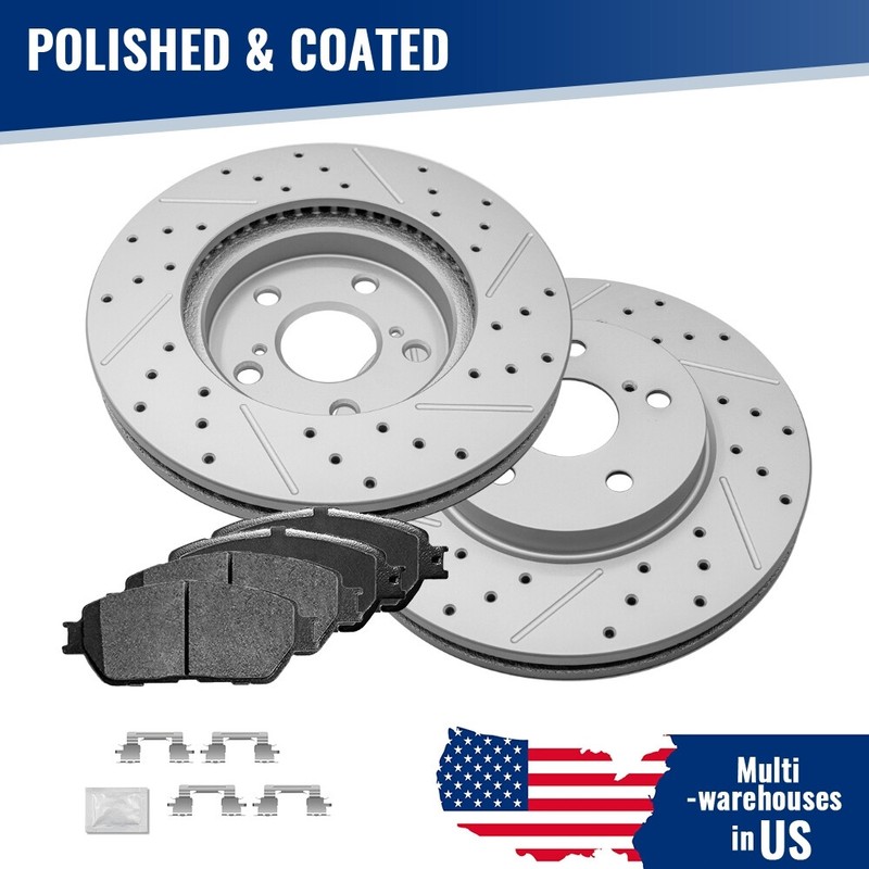 Front Drilled Disc Rotors+Brake Pads for Toyota Camry Avalon Sienna Solara ES300