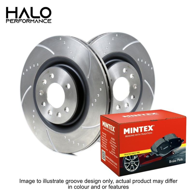 Front Brake Discs with Mintex Pads to fit Honda Civic Type R FN2 Dimpled Grooved