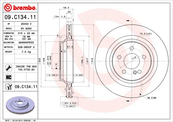 Brembo 09.C134.11 Brake Disc for Mercedes-Benz