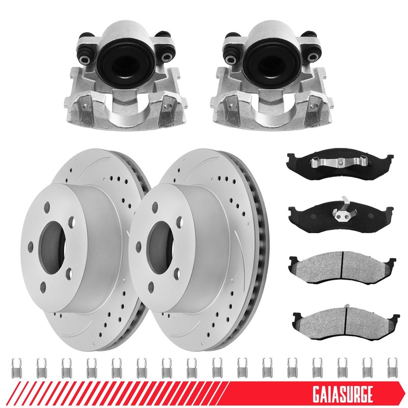 Front Brake Calipers & Brake Pads & Rotors For 1999-2001 Jeep Cherokee Wrangler