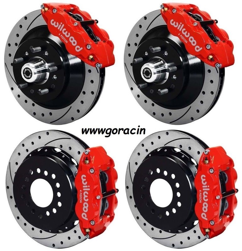 WILWOOD DISC BRAKE KIT,64-74 GM,13″ Drilled ROTORS,6 PISTON FRONT/4 REAR Red