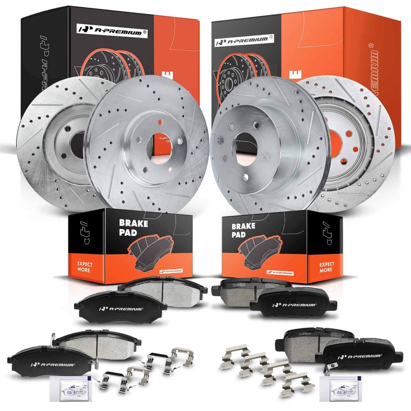 Drilled Brake Rotor & Ceramic Brake Pads Front & Rear for INFINITI G37 M35 QX50