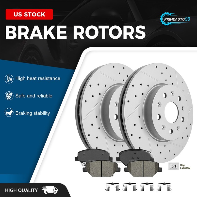 Front Drilled Slotted Disc Brake Rotors Pads Kits for Chevrolet Camaro 2016-2018