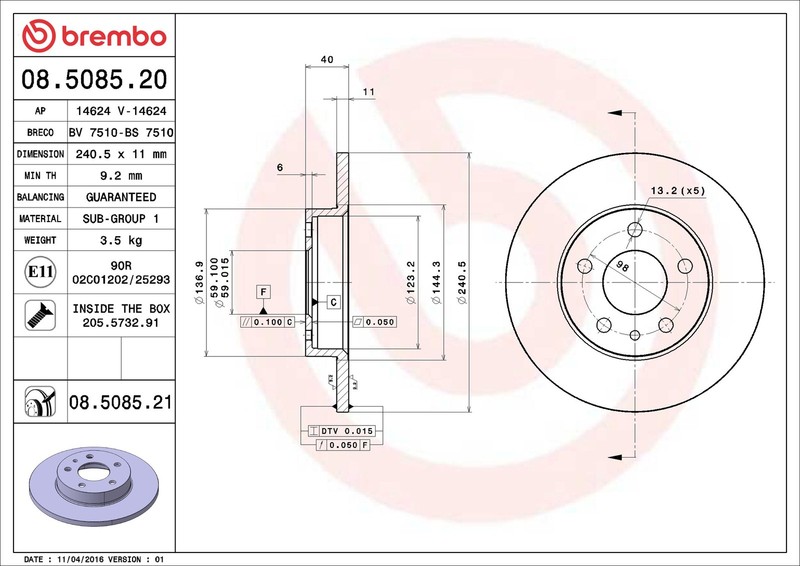 2x Brake Discs Pair Solid fits ALFA ROMEO GTV 916 2.0 Rear 95 to 05 240mm Set gallery