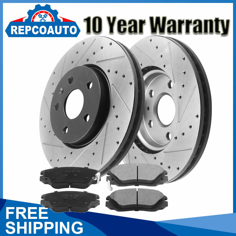 Front Black E-coating Brake Rotors & Ceramic Pads for 14-18 Chevy Impala Malibu
