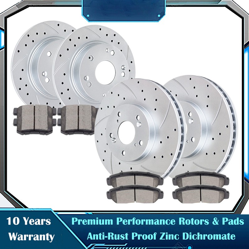 Fit Honda Accord EX EXL Front Rear Drilled Slotted Brake Rotors and Pads Kits