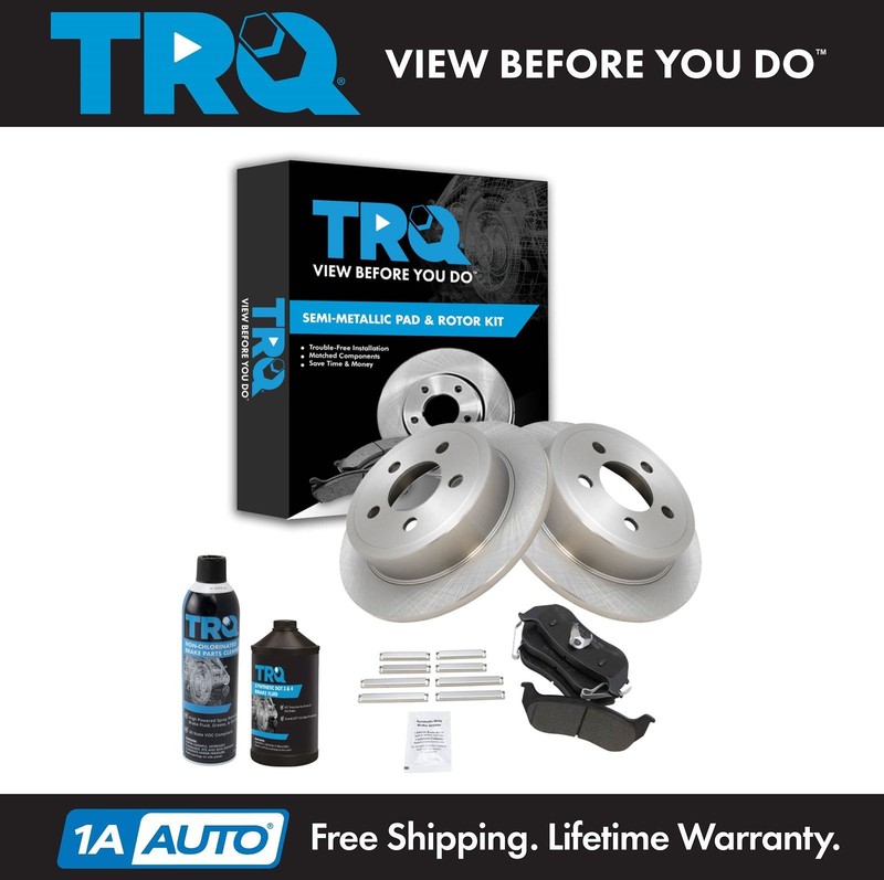 TRQ Rotor & Brake Pad Semi Metallic Kit Rear w/Chemicals