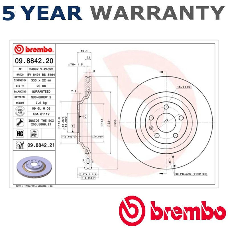 Brembo Rear Brake Disc Fits Audi A6 2004-2011 + Other Models #2 gallery