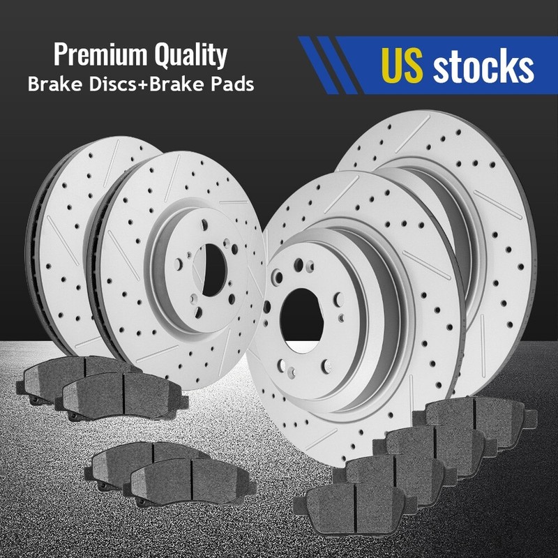 Front Rear Ceramic Pad Drilled Slot Disc Brake Rotors Kit For Acura TL 2009-2014