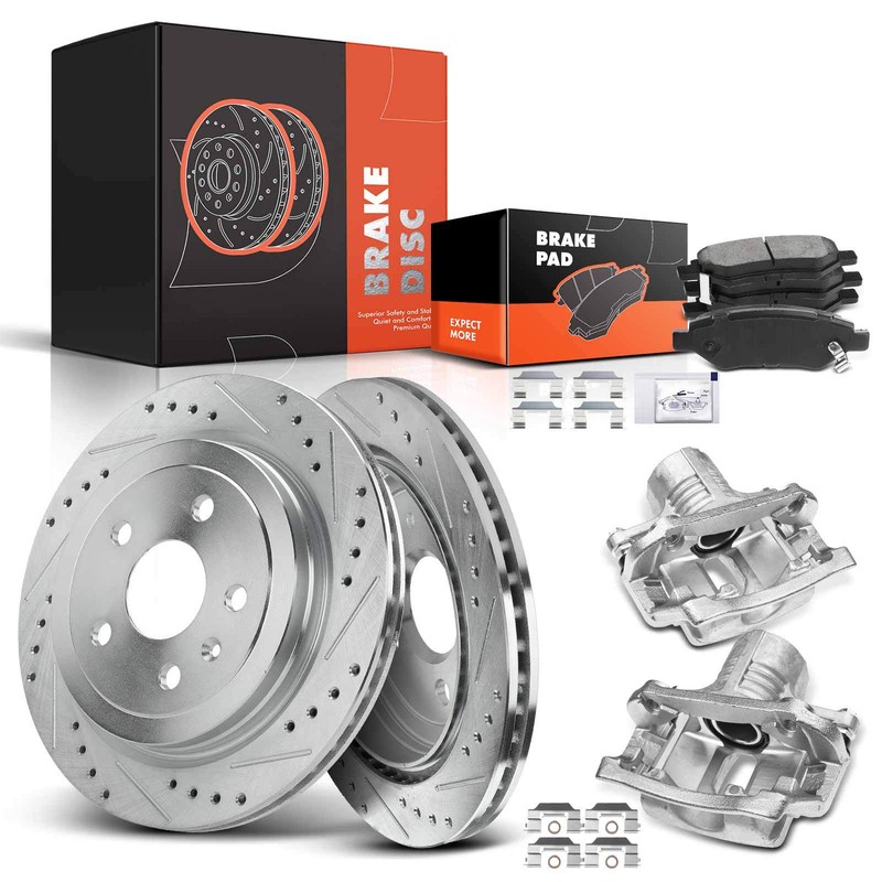 Drilled Brake Rotor & Pads+ Brake Calipers for Chevrolet Camaro 10-15 3.6L Rear