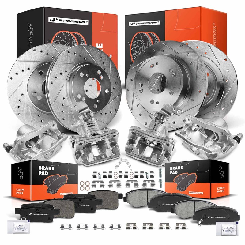 A-Premium 16x Front & Rear Drilled Brake Rotors & Pads+Calipers for Honda Accord