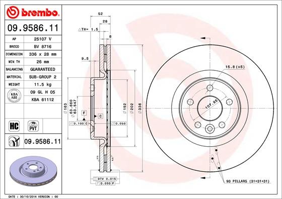 Brembo 09.9586.11 Brake Disc for, Volvo, Volvo (Changanese), Volvo Asia gallery