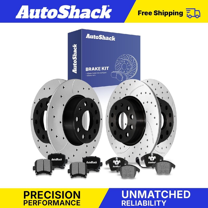 Front Rear Drilled Slotted Brake Rotors Ceramic Pads for 2011 VW GTI 2.0L