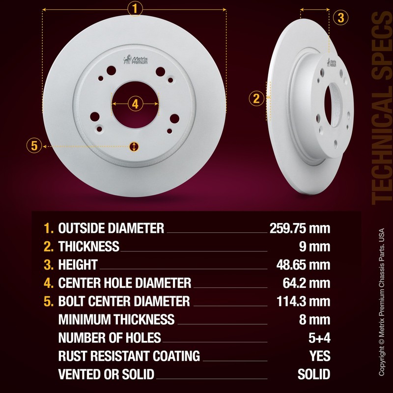 Metrix Premium Rear Coated Solid Disc Brake Rotor Fits Acura TSX, Honda Accord gallery