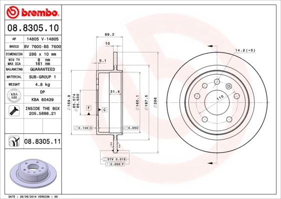2X 08.8305.11 Brembo Brake Disc for BAIC,SAAB