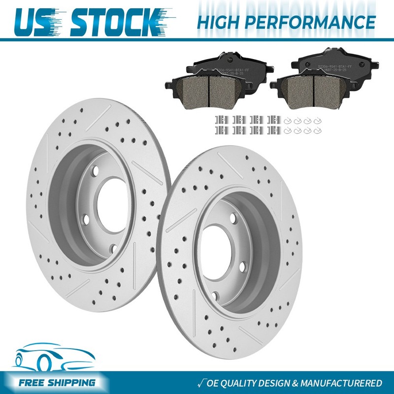 Rear Drilled Brake Rotors+Ceramic Pads for 20-24 Nissan Sentra W/Rear Disc Brake