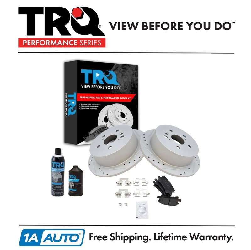 TRQ Rear Metallic Brake Pad & Performance G-Coated Rotor Kit w/Chemicals