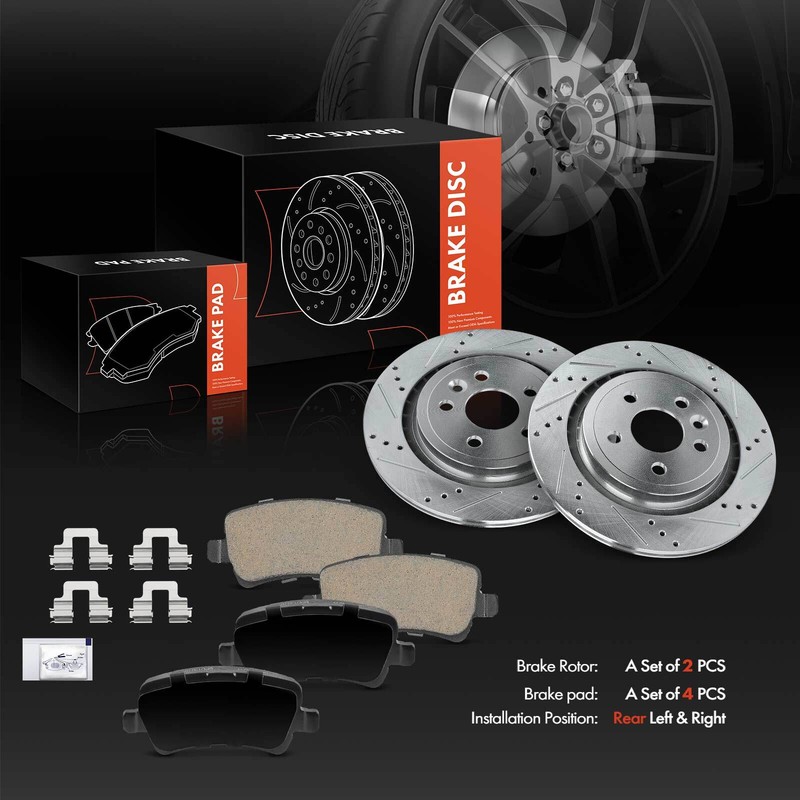 Drilled Brake Rotors & Ceramic Brake Pads for Volvo S60 S80 V60 V70 XC70 Rear gallery