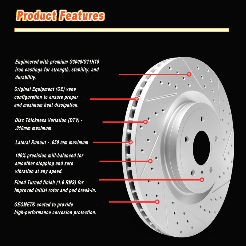 Rear Drilled Rotors Ceramic Brake Pads for 2014-2016 Ford Escape Transit Connect gallery