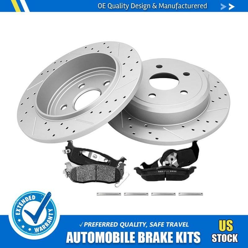 Rear Drilled Rotors+Ceramic Brake Pads For Grand Cherokee Commander 2006-2010