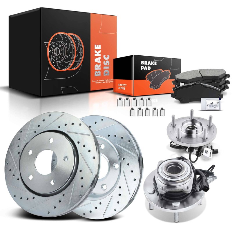 Drilled Brake Rotors & Pad + Hub Bearing for Chrysler Town & Country Dodge Front