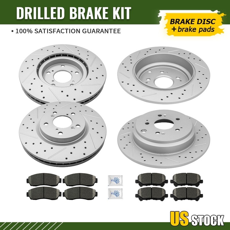 For 2011-2014 Honda Odyssey Front Rear Drilled Brake Rotors & Ceramic Pad Set