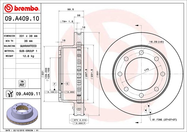 Brembo 09A40911C02 BRAKE ROTORS gallery