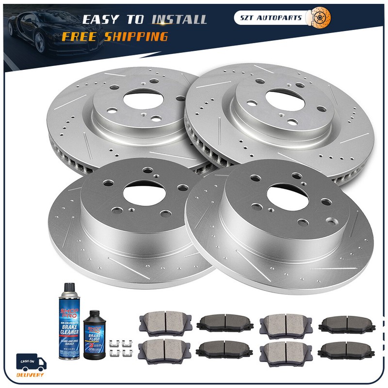 Front Rear Brake Rotors Discs and Ceramic Pads Fits Toyota Rav4 2006 – 2017 Slot
