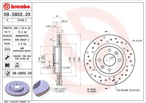 Brembo 09.5802.2X Brake Disc for Dacia, Lada, Nissan, Renault
