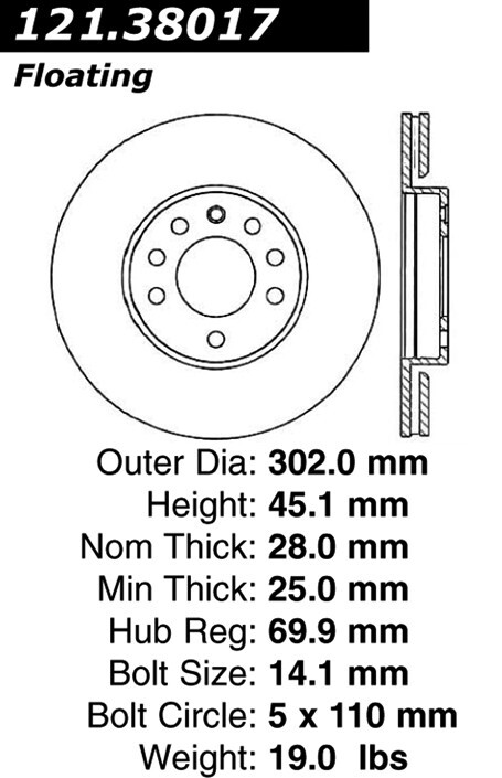 Centric Front Disc Brake Rotor for 9-3, 9-3X, BLS, Vectra (121.38017) gallery