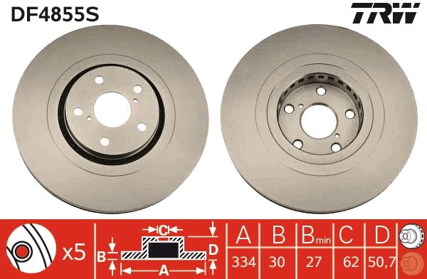 TRW DF4855S Brake Disc for Lexus