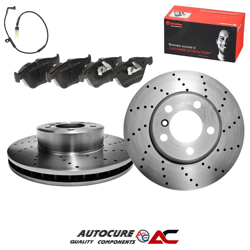 FOR BMW 5 SERIES E60 E61 520D 530D FRONT DRILLED BRAKE DISCS & BREMBO PADS SET