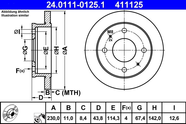 ATE 24.0111-0125.1 Brake Disc for Hyundai