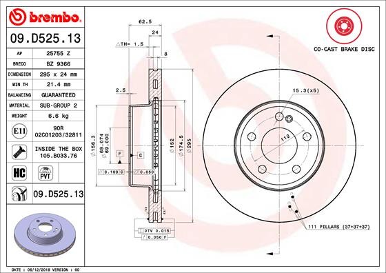 Brembo 09.D525.13 Brake Disc for Mercedes-Benz