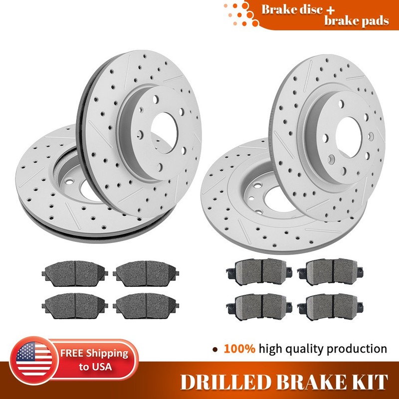FWD Front Rear Drilled Brake Rotors Ceramic Pads Kit for Mazda CX-3 2016 – 2018