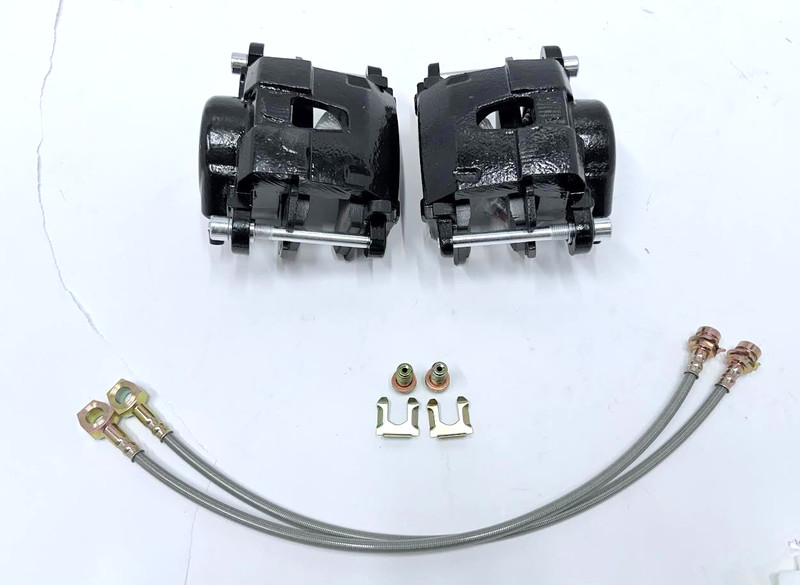 BLACK GM A F X Body Full Size Front Brake Calipers Loaded + Stainless Lines