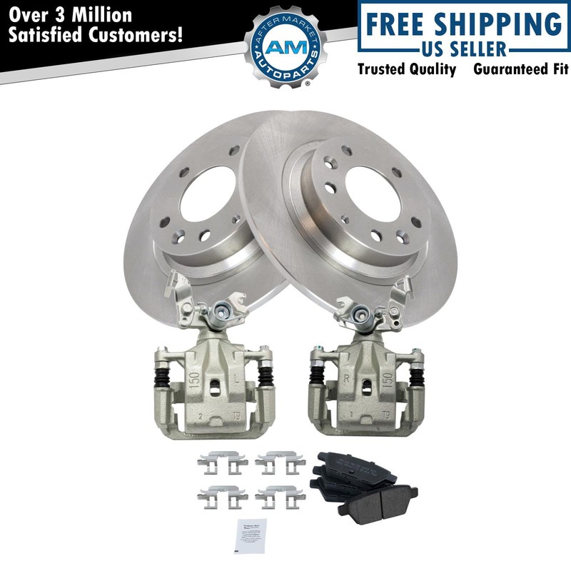 Rear Metallic Brake Pad, Rotor & Caliper Kit For Ford Taurus Milan Mazda 6