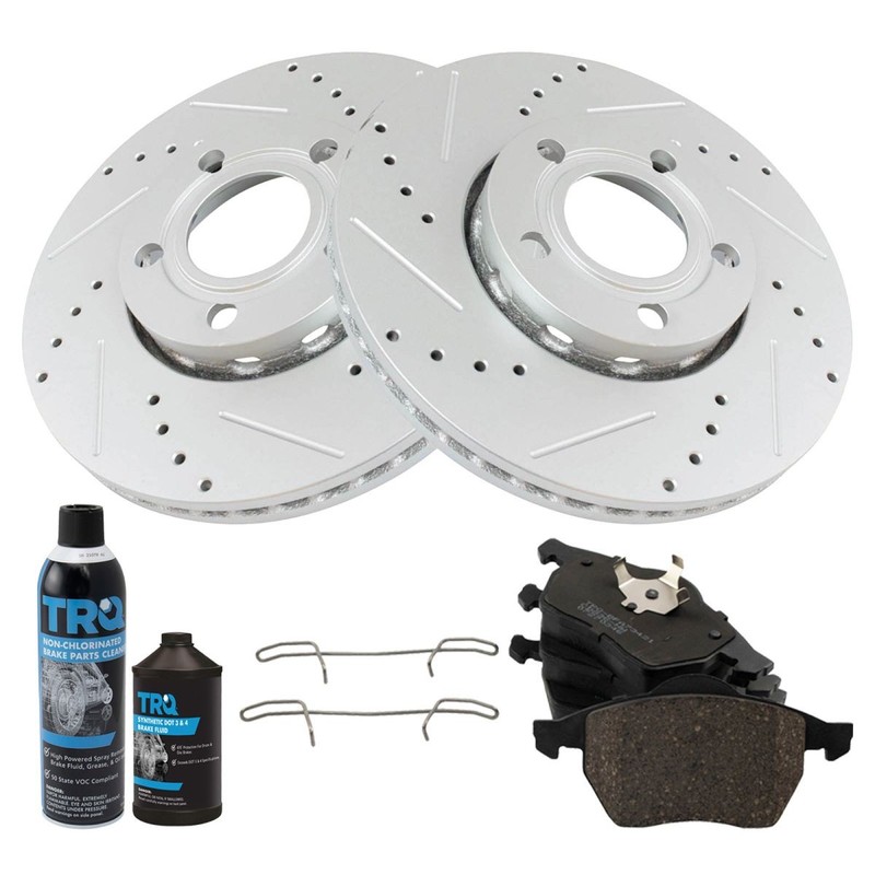 TRQ Front Premium Posi Ceramic Brake Pad & Performance Rotor Kit w/Chemicals gallery