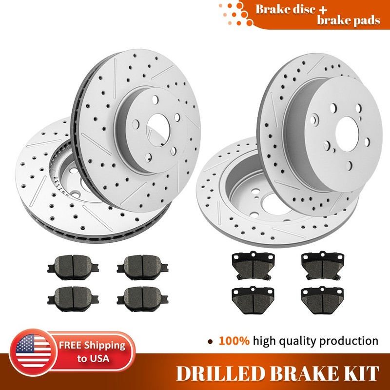 Front & Rear Drilled Rotors Ceramic Brake Pads for Toyota Celica GTS 2000-2005
