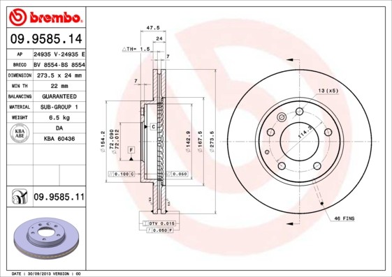 Brembo 09.9585.11 Brake Disc for Besturn (FAW), Mazda, Mazda (FAW)
