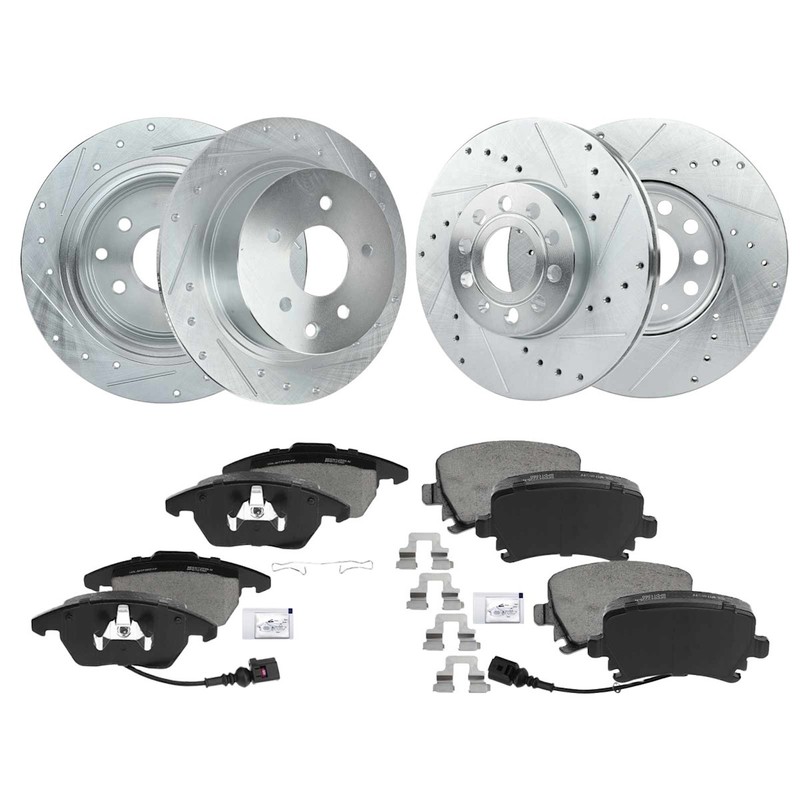 4-Wheel Set Brake Disc and Pad Kits Front & Rear for VW Volkswagen Golf Jetta