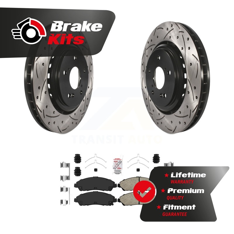 Front Coated Drill Slot Disc Brake Rotor Ceramic Pad Kit For 2014-2016 Acura MDX