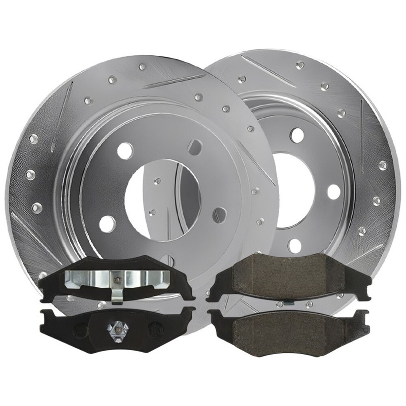 Rear Right & Left Drilled & Slotted Brake Rotors With Pads For Chrysler LHS