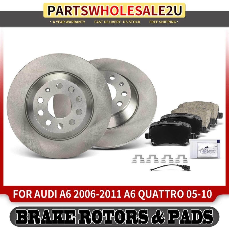 6pcs Rear Side Disc Brake Rotors & Brake Pads for Audi A6 2006-2011 A6 Quattro