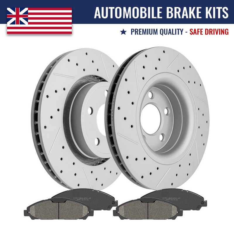 Front Drilled Disc Slotted Brake Rotors Brake Pads for 2015 – 2023 Ford Mustang